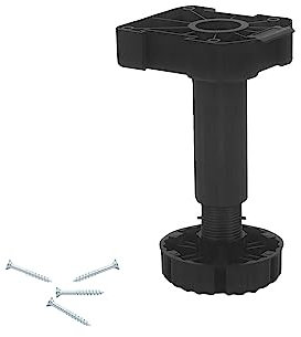 200er Sockelfuß höhenverstellbar | 1 Satz für Höhe 190-218 mm | mit Sockelblendenbefestigung und Schraubenmaterial | Möbelfuß schwarz mit 500 kg Tragkraft | Stellfuß mit Schrauben und Blendenclip