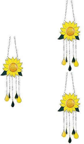 Happyyami 3 STK Sonnenblumen-Windspiel Sonnenblumen-wandbehang Sonnenblumenwind Schlafzimmer Hängende Blumendekoration Sonnenblume Sonnenfänger Kranz Dekor Glockenblume Metall Zinklegierung