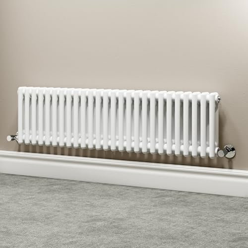 S'AFIELINA Radiator Traditional Double Column Design 300 x 1190 mm White Horizontal Radiator Panel Oval Central Heating Suitable for Bathroom/Living Room/Bedroom