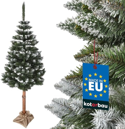 KOTARBAU® Künstlicher Weihnachtsbaum Schnee 220 cm Diamanttanne Tannenbaum Künstlich auf einem Holz Stamm mit Plastik Ständer Christbaum Künstlich Christmas Tree