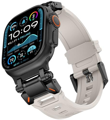 KADES 49mm 46mm 45mm 44mm 42mm(series 3 2 1) for Apple Watch Silicone Strap, Rugged Sport Replacement Band with Metal Connector for iWatch Ultra 2/Ultra/Series 10 9 8 7 6 5 4 3 2 1, Black/Starlight