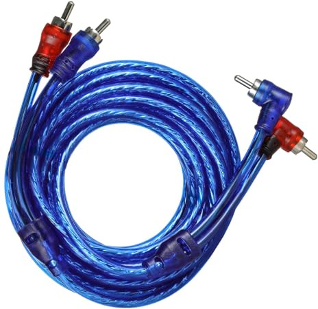 YoiYee 5m Car RCA Cable, Audio Amplifier Subwoofer Wiring Kit | Pure copper conductors, 2RCA to 2RCA male connectors, blue-transparent PVC jacket, fits 8 gauge amp power setups