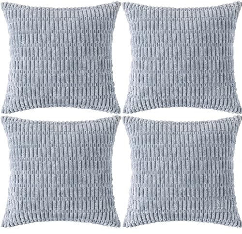 Ci & Ci 4er Set Deko Kissenbezug 40x40 cm, Blau-Grau Kordsamt Kissen Sofakissen Dekokissen Zierkissen, Flauschig Kissenbezüge Kissenhülle für Sofa Couch