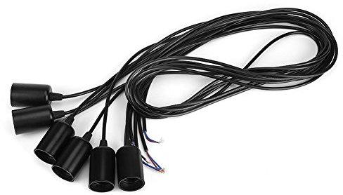 lyrlody Vintage Style Deckenlampen Halter mit 6 Köpfen für E27 Glühbirne, 100 W Leistung pro Kopf, 2m langes Kabel, Deckenleuchtenhalter Pendelleuchtenhalter für Hausdekoration