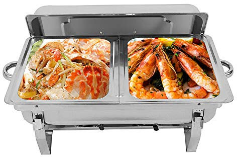 2 Grid Chafing Dish Food Warmer Stainless Steel Buffet Food Pan With Fuel Holders Foldable Chafing Dish Stand Water Pan For Buffet Catering Party Kitchen