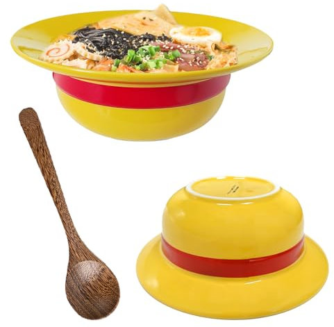 Bol Ramen Chapeau de Paille, Bol Ramen Chapeau Luffy One Piece, 500Ml Bol Ceramique Chapeau Luffy, Poke Bowl avec Cuillere, pour Ramen, Salade, Céréales, Soupe, Cadeau D'anniversaire pour Fans