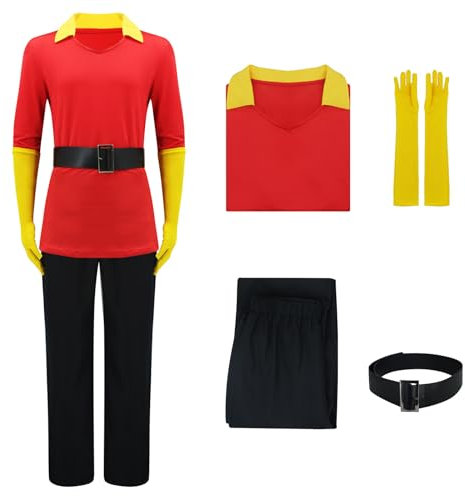 AYYOHON Disfraz de Gastón de La Bella y la Bestia para hombre, disfraz de Halloween, cosplay, camisa, pantalones, cinturón, guantes y accesorios, 2XL