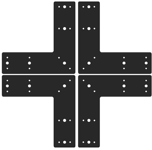 Andorm 4pcs 10x10 L Mending Plate Flat Steel 4x4 6x6 Post Bracket Heavy Duty L Plate Corner Bracket for Wood L Pergola Bracket Powder Coated Black