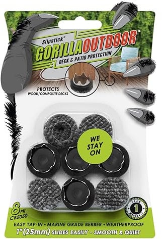 Slipstick Gorilla Outdoor 1 inch Furniture Feet Floor Protectors/Weatherproof Berber Glides (Set of 8) Hammer On Furniture Pads for Outdoor & Indoor Use