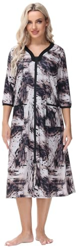 Verve Jelly Accappatoio da donna con cerniera, maniche a 3/4, stampa floreale, leggero, con tasche, abbigliamento da casa da donna, Leopard 3., XL