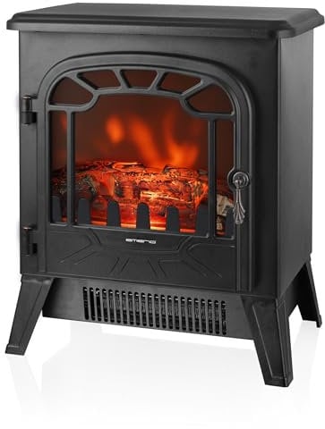 Emerio elektrischer Kamin mit dimmbarem Flammeneffekt | Retro Design | Elektrokamin | E-Kamin | integriert Verstellbarer Thermostat mit 2 zuschaltbaren Heizstufen | 1850W | FP-121933