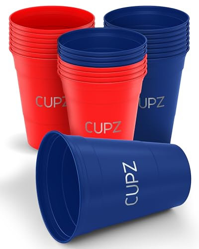 CUPZ - 22 Hartplastikbecher Set - Wiederverwendbar und Spülmaschinenfest - Für Erwachsene und Perfekt für jede Party -16oz / 473ml - (11 Blau + 11 Rot) (Blue/Red)