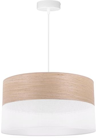 Light-Home Emily Lampenschirm Hängelampe Hängeleuchte - Deckenlampe Industrial für Wohnzimmer Schlafzimmer und Esszimmer - Moderne Pendelleuchte aus Furnierholz - Klassische Eiche - Weiß 40 cm