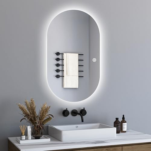 LED Spiegel Oval 50 X 90 cm Badezimmerspiegel mit Beleuchtung,Ovaler Badezimmer Spiegel Mit Beleuchtung mit Touchschalter und 3 Lichtfarbe Dimmbar für Bäder, Eingangshallen, Waschräume, Wohnräume