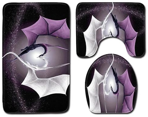 Bad Teppiche Set 3-Teiliges Lila Weiß Abstract WC Vorleger Mit Ausschnitt Badematte Saugfähig WC Deckelbezug Badvorleger rutschfest Waschbar Toilettensitzbezug Badgarnitur (45x75cm)