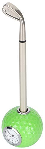 Ornement de Table de Porte-Stylo de Golf de Dessus de Table en Alliage de Club de Golf Vert avec Horloge, Fournitures de Bureau Uniques utiles Gadgets décoratifs