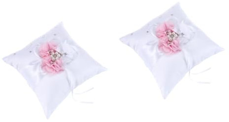KOMBIUDA 2stücke Ringkissen Mit Perl Und Blumen-Dekoration Für Hochzeiten Elegantes Und Komfortables Kissen Für Ringträger Für Zeremonien Weiß Und Rosa