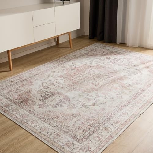 benuta Basic Waschbarer Teppich George - Rosa/Beige 300x400 cm - Kunstfaser - Rechteckig & im Style: Vintage, Elegant, Retro - Pflegeleicht für Wohnzimmer Schlafzimmer