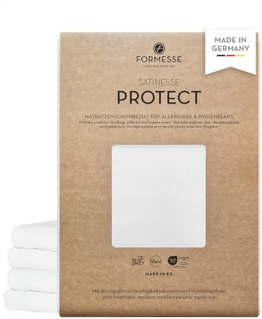 Satinesse Protect Matratzenschoner: Polymermembran gegen Hausstaubmilben | FORMESSE; 160x200cm, bis 30cm; Oberseite 100% TENCEL™ Lyocell, PU-Membran Unterseite; atmungsaktiv, feuchtigkeitsabweisend