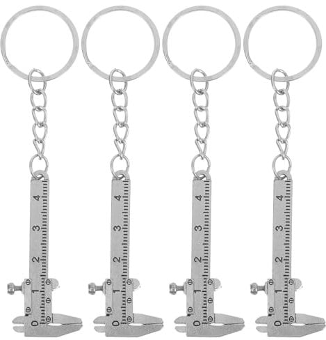 WHAMVOX 4Pcs Mini Caliper Keychain Precision Measuring Tool Portable Stainless Steel Ruler Gauge Stylish Silver Movable Tool for Accurate Measurements Anywhere