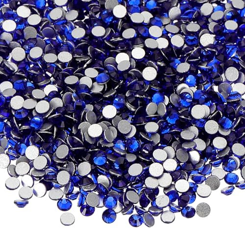 PATIKIL 4320Pcs SS6 Round Flatback Crystal 2.0-2.1mm Glass Rhinestones Gems Diamonds for DIY Crafts Clothes Shoes Nail Art Decoration, Dark Blue