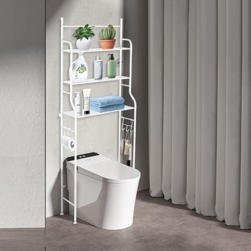 VIIROUD Rangement Salle de Bain, Meuble de Rangement au-Dessus des Toilettes ou Lave-Linge avec 3 Tablettes Meuble WC,Gain de Place, 157 * 55 * 26cm-Blanc