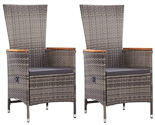 Massbinet Gartenstühle 2 STK. mit Auflagen Poly Rattan Grau