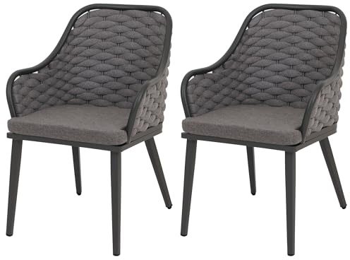 Mendler 2er-Set Aluminium-Gartenstuhl HWC-O16 - anthrazit Kissen dunkelgrau