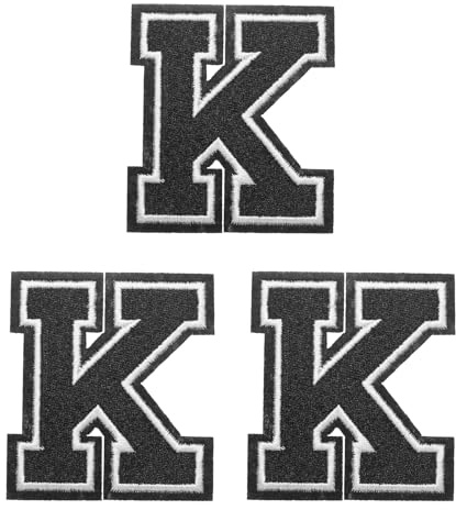 PATIKIL Bügelflicken, 3er Pack Chenille Bügelbuchstaben-Aufnäher Bestickter Aufnäher Zum Reparieren Von Jeans Kleidung Taschen Hüte Shirts Basteln, Schwarzes Alphabet K