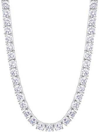 KRKC&CO Tennis Kette 5mm, 14K Weißgold beschichtet Tennis Chain Herren Damen, Nickel-frei Iced Out Ketten mit 5A Zirkonia Steine, Geburtstag Geschenke für Männer Frauen, Größe 61cm