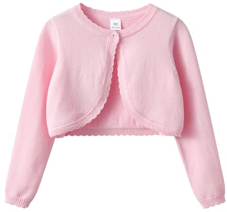 KISLOVE Cardigan da bambina lavorato a maglia, a maniche lunghe, in cotone, con un bottone, bolero per matrimoni, feste, cappotto, maglieria, per 1-14 anni, Rosa chiaro., 1-2 Anni