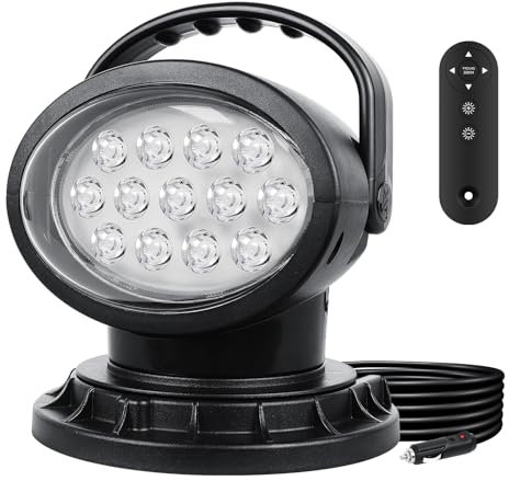 AUXTINGS 39W Projecteur LED avec télécommande, projecteur LED pour camions bateaux chasse et recherche marine rotation à 360°, éclairage auxiliaire tout-terrain 12V 24V, 11 aimants puissants intégrés
