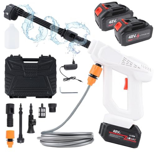 Akku Hochdruckreiniger,Max.40Bar,4L/Min,Mobiler Hochdruckreiniger mit 2 x Wiederaufladbarem 8.0Ah Akkus,6-in-1-Düse,5M Schlauch und Schaumsprüher,Cordless Pressure Washer für Autos,Zäunen,Böden