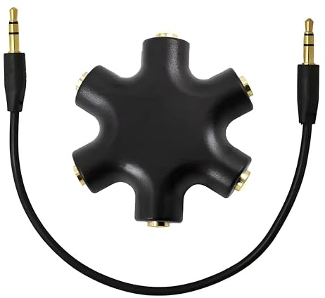 ULTRICS Audio Splitter 3.5mm Jack with 5 Ports, Multi Stereo Headset Adapter for Sharing Sound, Compact Travel Friendly Design, Works with Mobile, Tablet, Laptop, PC, Speaker, Gaming Console (Black)