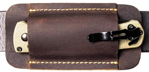 Gaine en cuir pour couteau pliant, pochette de ceinture avec bords cousus, étui en cuir de vache avec boucle de ceinture