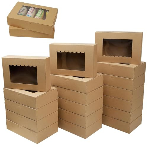 Yudobliss Scatola per Dolci da 20 Pezzi, Scatole per Dolci con Finestra Trasparente, 21,5 x13,5 x5 Cm Contenitori in Kraft Cartone, Scatole per Dolci, Torte, Biscotti, Pasticceria, Muffin
