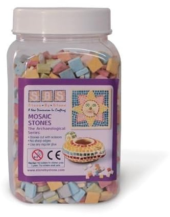 Playlearn Mosaic Craft Kit, 1kg Assorted 10mm Colour Stones for DIY Arts and Crafts, Creative Set for Kids and Adults, Colourful Craft Decoration