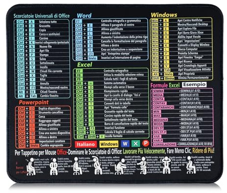 FEMONGY tappetino excel in italiano, 300 x 250 x 3 mm, tappetino mouse | mousepad, Design impermeabile più spesso, motivo combinazione tasti scelta rapida Excel/offce, Italiano