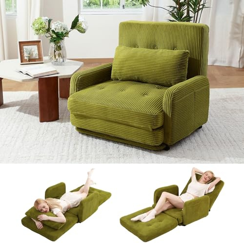 HomeMiYN Faltbares 4-in-1 Sofa Bett, Klappbares Schlafsofa & Gästebett, Relaxsessel mit Schlaffunktion, Sitzsack Alternative für Wohnzimmer, Schlafzimmer Grasgrün