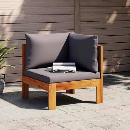 LoogCape Garten-Ecksofa mit Kissen, Massivholz Akazie, 68x68x64 cm, Dunkelgrau, für Outdoor Patio Möbel Set, Robustes Loungesofa