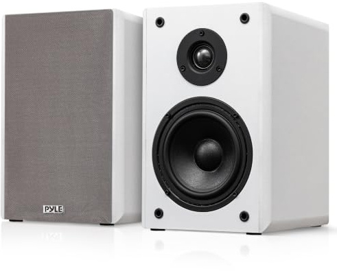 Pyle Bookshelf Speakers Passive Hi-Fi – 16.5 cm Stereo Speakers, 200W Max Power, RCA Input, Paper Cone Woofer, Soft Dome Tweeter, For Turntables, Vinyl, DJ & Home Audio, White
