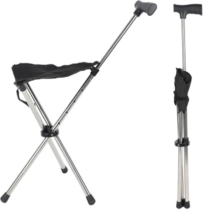 Upgrade Gehstock mit Sitz, Spazierstock mit Sitz 80-90cm Höhenverstellbar, Klappbarer Gehstock mit Sitz für 140-190 cm Senioren, Outdoor-Reisen, Camping, Tragkraft 150kg