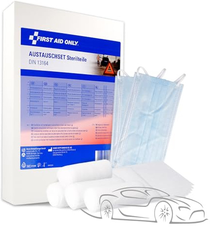 First Aid Only Austauschset Sterilteile für DIN 13164 + 2 Masken | Sterile Verbandmaterialien für Kfz, Betrieb und Haushalt | Ideal für Auto Verbandkasten | P-91310 00