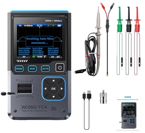 Wattive DSO-TC4 Oszilloskop, 3 in 1 Digital Oscilloscope/Transistor Tester/Signal Generator, 10 MHz Bandbreite, 48 MSa/s Abtastrate, mit Überhitzungsschutz