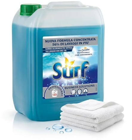 SGWEB Professional Surf Detersivo Lavatrice Liquido Concentrato Igiene Profonda 10 Litri per 133 Lavaggi, Formula con Potere Smacchiante per Bucato a Mano e in Lavatrice, Tanica Formato Convenienza