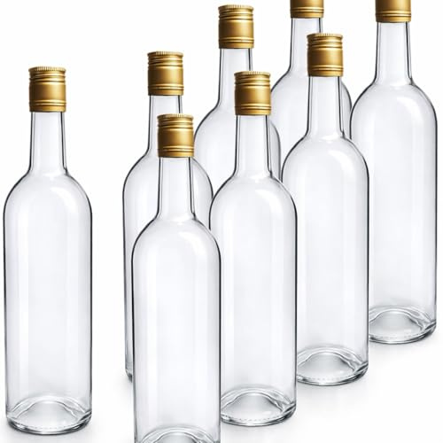 made in home - Bottiglie di vino da 750 ml in vetro – Bottiglia con tappo a vite | Trasparente | Set da 8, 24 o 48 pezzi | Ideale per vino, liquori e bevande fatte in casa (8)