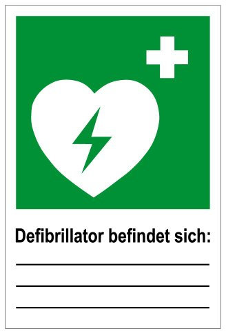 Rettungswegschild aus Kunststoff - Rettungswegzeichen - Defibrillator befindet sich: - - 30 x 45 cm