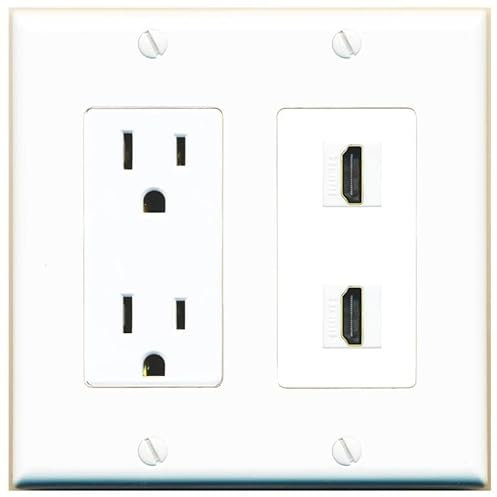 RiteAV – 15 Amp toma de corriente 2 Puerto HDMI tipo Decora placa de pared blanco