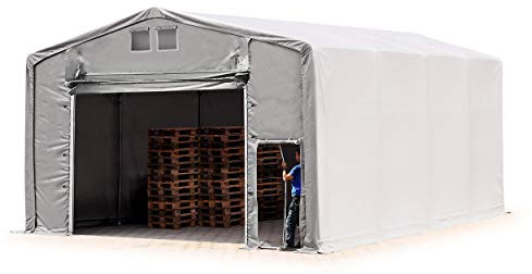 Lagerzelt Zelthalle 8x8 m mit Hochziehtor - durchgehende robuste PRIMEtex PVC Plane 2300 N - Wasserdicht 4m Seitenhöhe