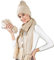 Warmer Schal, Handschuhe, Mütze, Beanie-Set, Zopfstrick, Winter-Geschenk-Set, Bommelmütze, Touchscreen-Handschuhe, langer Schal, 3-teiliges Set für Damen, Beige, Scarf 72(L) X 10(W) with tassel